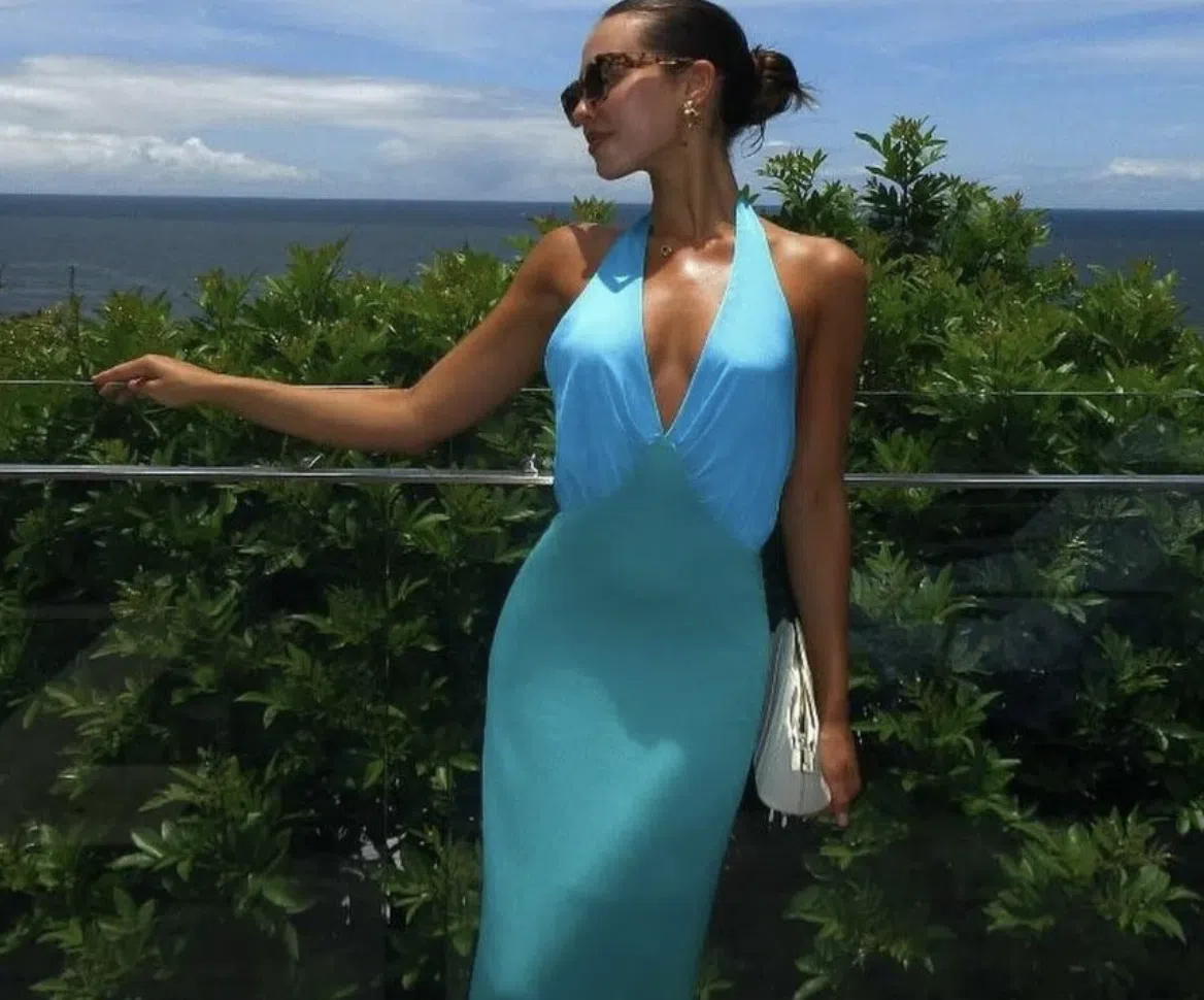 The Wolf Gang Oahu Slip Maxi Dress Aquamarine Blue & Green Size S / AU 8 |  The Volte
