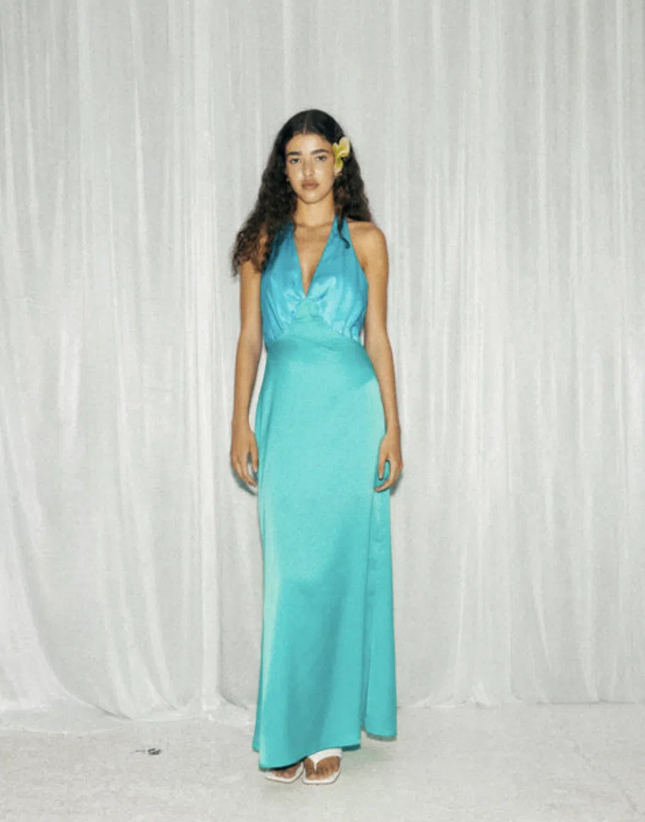 slim fit dress slacks Wolf Gang - Oahu Slip Aquamarine (Size 10) – Goldie's main image 0