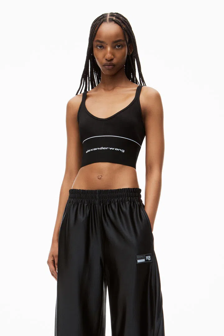 Alexander Wang Logo Elastic Bra in Black Ribbed Jersey Size S / AU