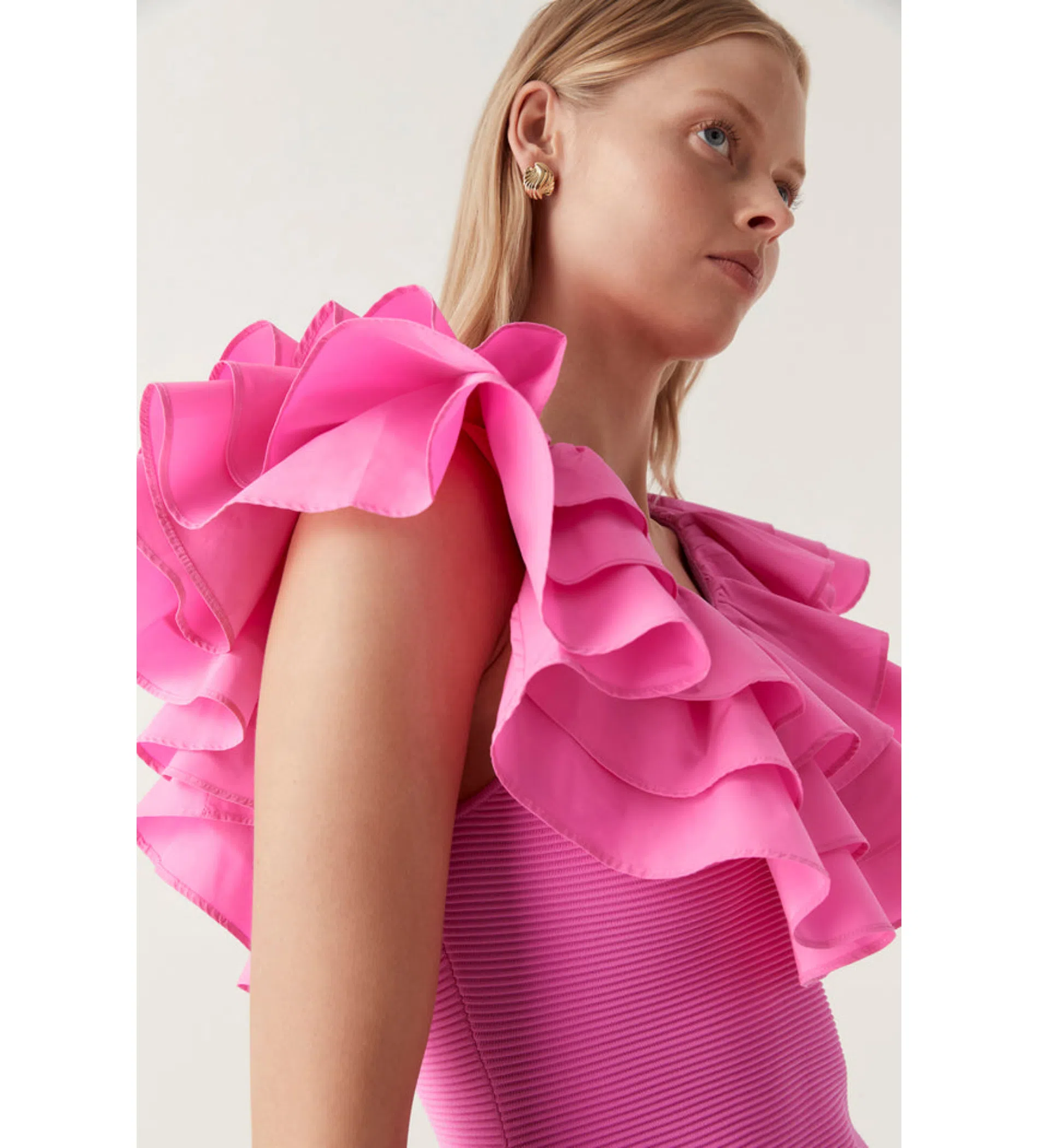 knee length dresses for ladies AJE Transcendent Ruffle Midi Dress Cerise Pink – To Be Continued Preloved main image 1
