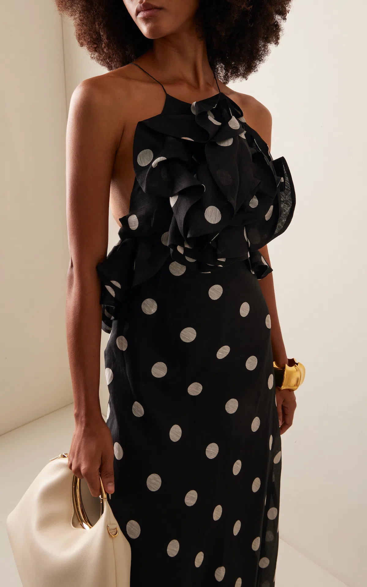 Zimmermann Crush Ruffle Halter Maxi Gown Black/Cream Dot Size 1 / AU 10 |  The Volte