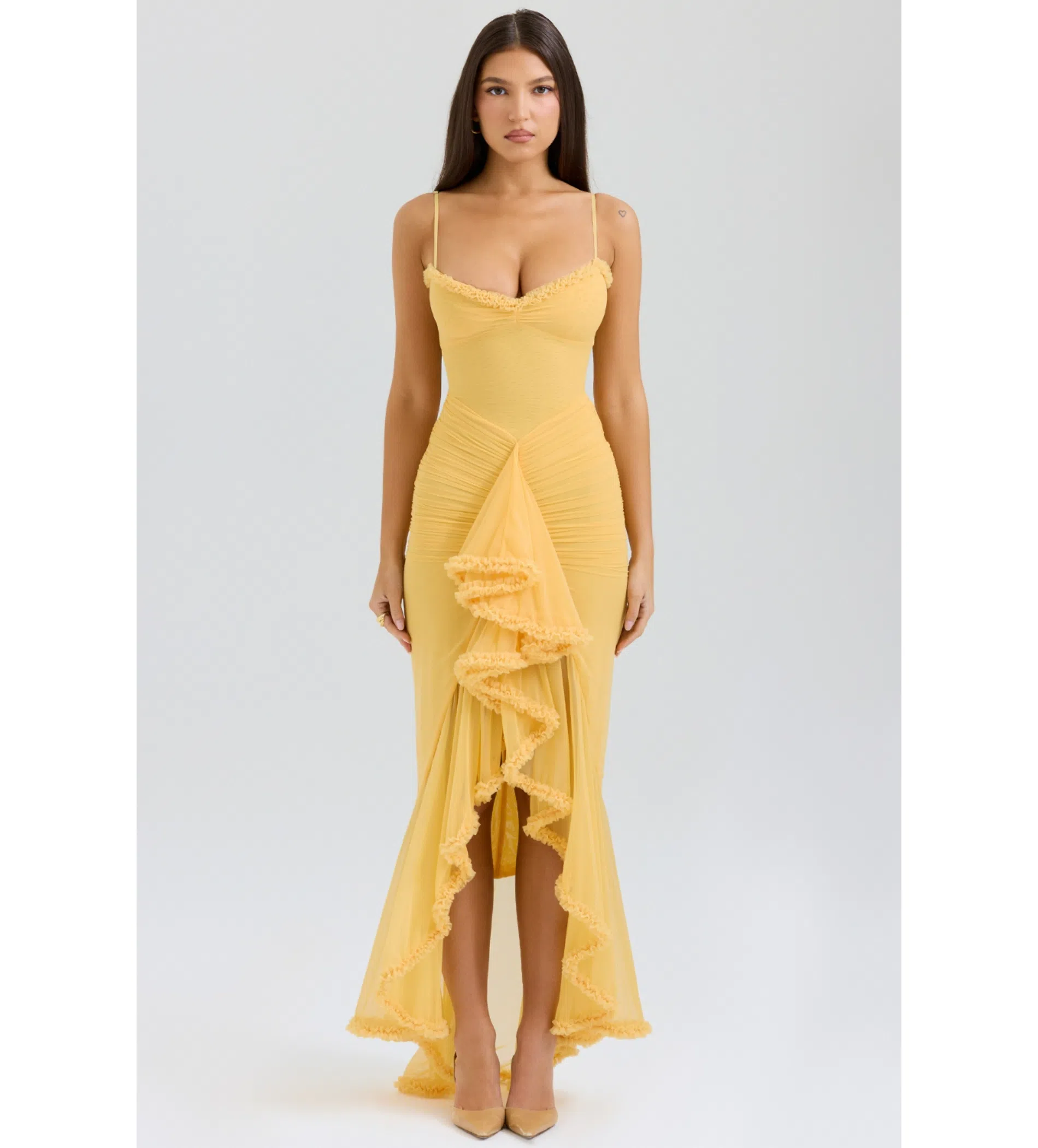 House of CB Gabbi Ruffled Front Gown Apricot Size M AU 10