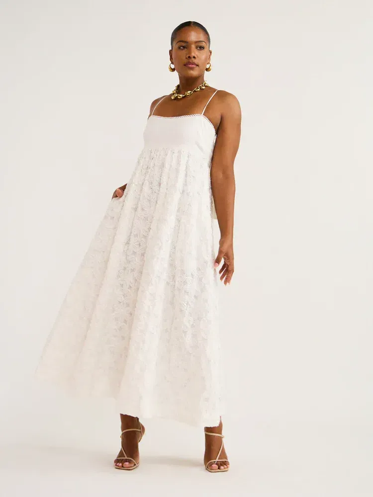 alemais white embroidered midi dress Almais Bobby Cotton V-Neck Embroidered Midi Dress in White 6 AU/UK (2 US)