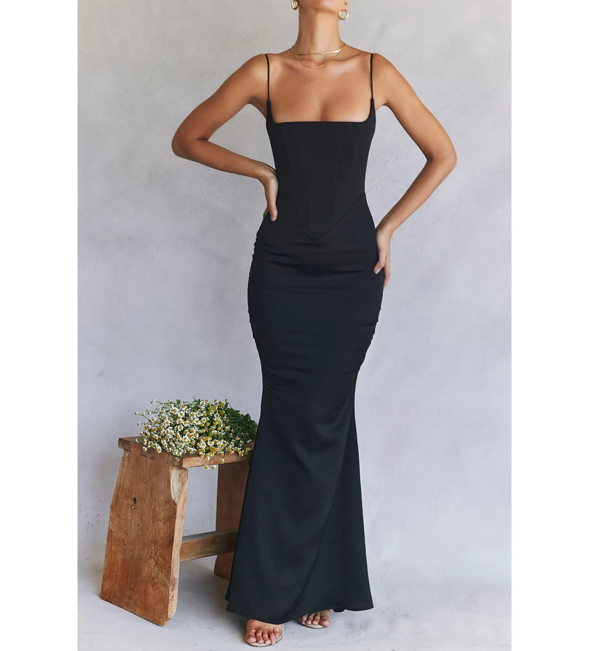 House of CB Olivette Satin Corset Maxi Dress Black Size AU 10