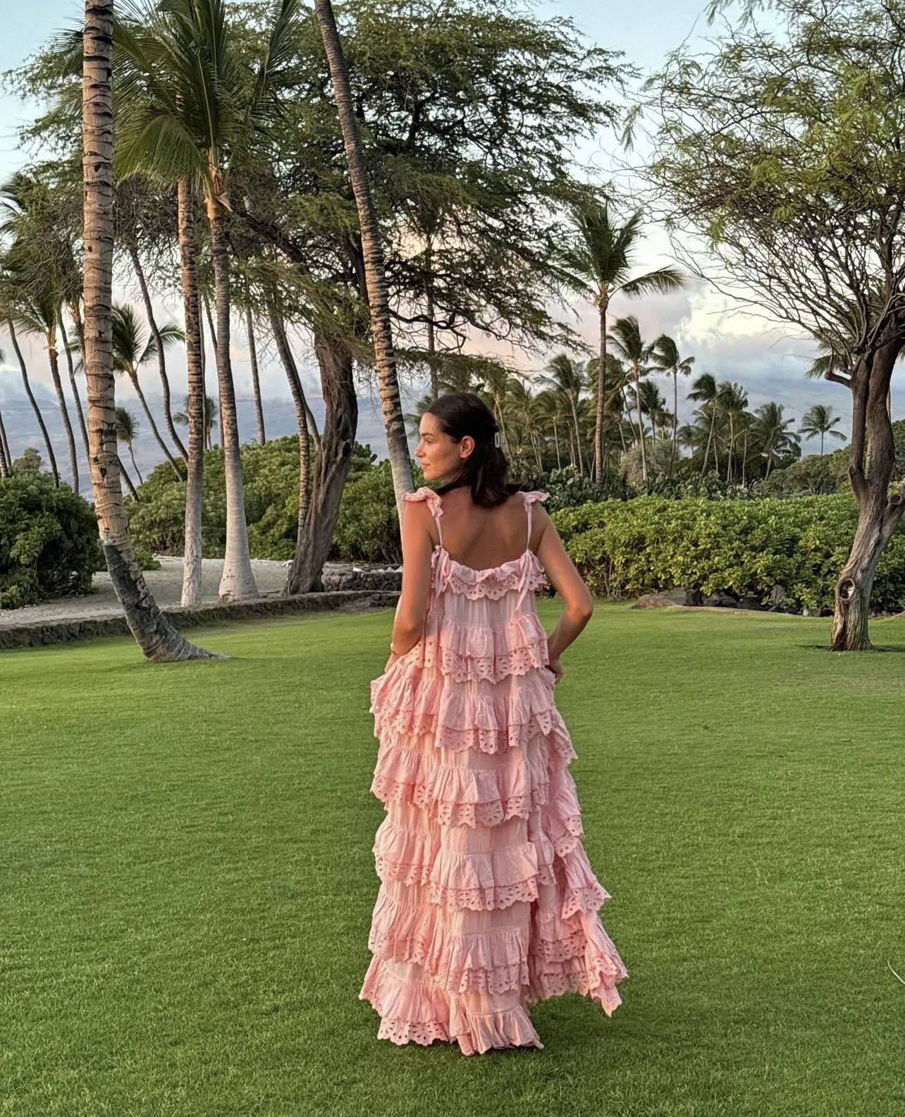 Innika Choo Schiffli Scallop Frill Maxi Dress Pink One Size | The Volte