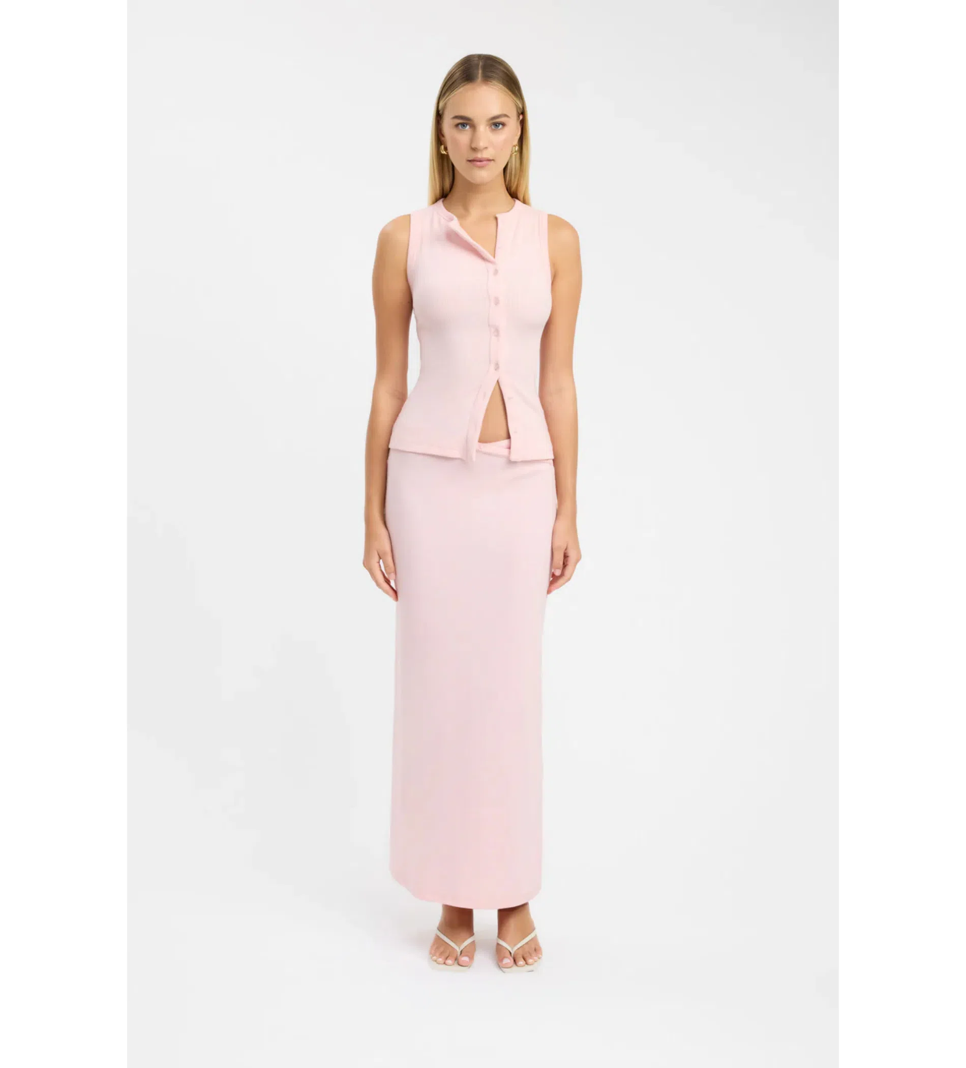 Kookai Bec Button Tank and Carter Maxi Skirt Set in Fairy Floss
