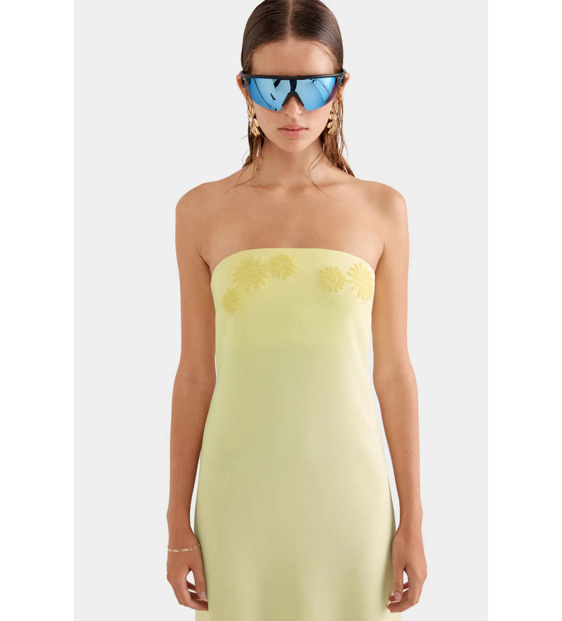 Venroy Beaded Strapless Maxi Dress Pastel Yellow Size 6 | The Volte