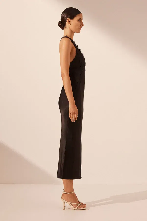 Shona Joy Camille Lace Cross Back Midi Dress Black Size 6 | The Volte