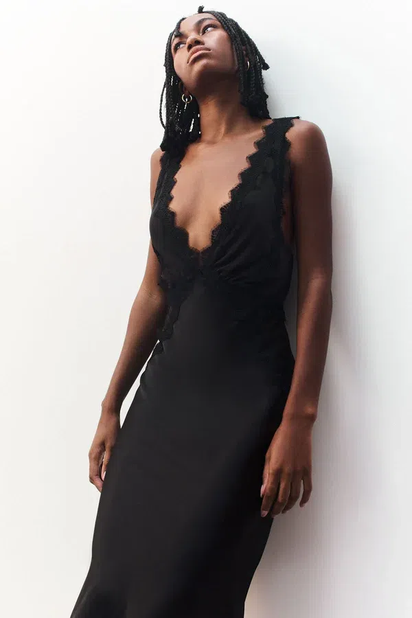 Shona Joy Camille Lace Cross Back Midi Dress Black Size 6 | The Volte