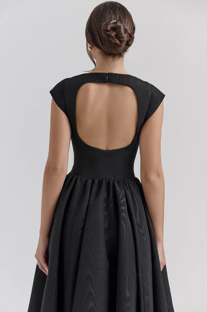 House of CB Debutante Moire Satin Backless Midi Dress Black Size S / AU 8 |  The Volte