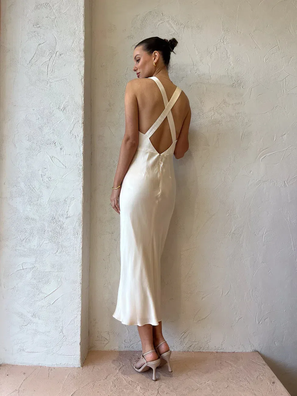 shona joy camille lace cross back midi dress Camille Lace Cross Back Midi Dress in Cream