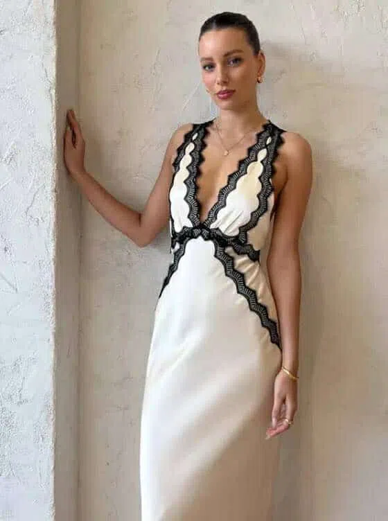 Shona Joy Camille Lace Cross Back Midi Dress in Cream/Black Size 10 | The  Volte
