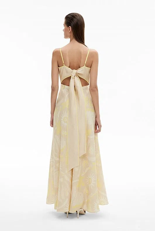 Witchery Cut Out Bodice Linen Maxi Dress Stone Print Size 10 | The Volte