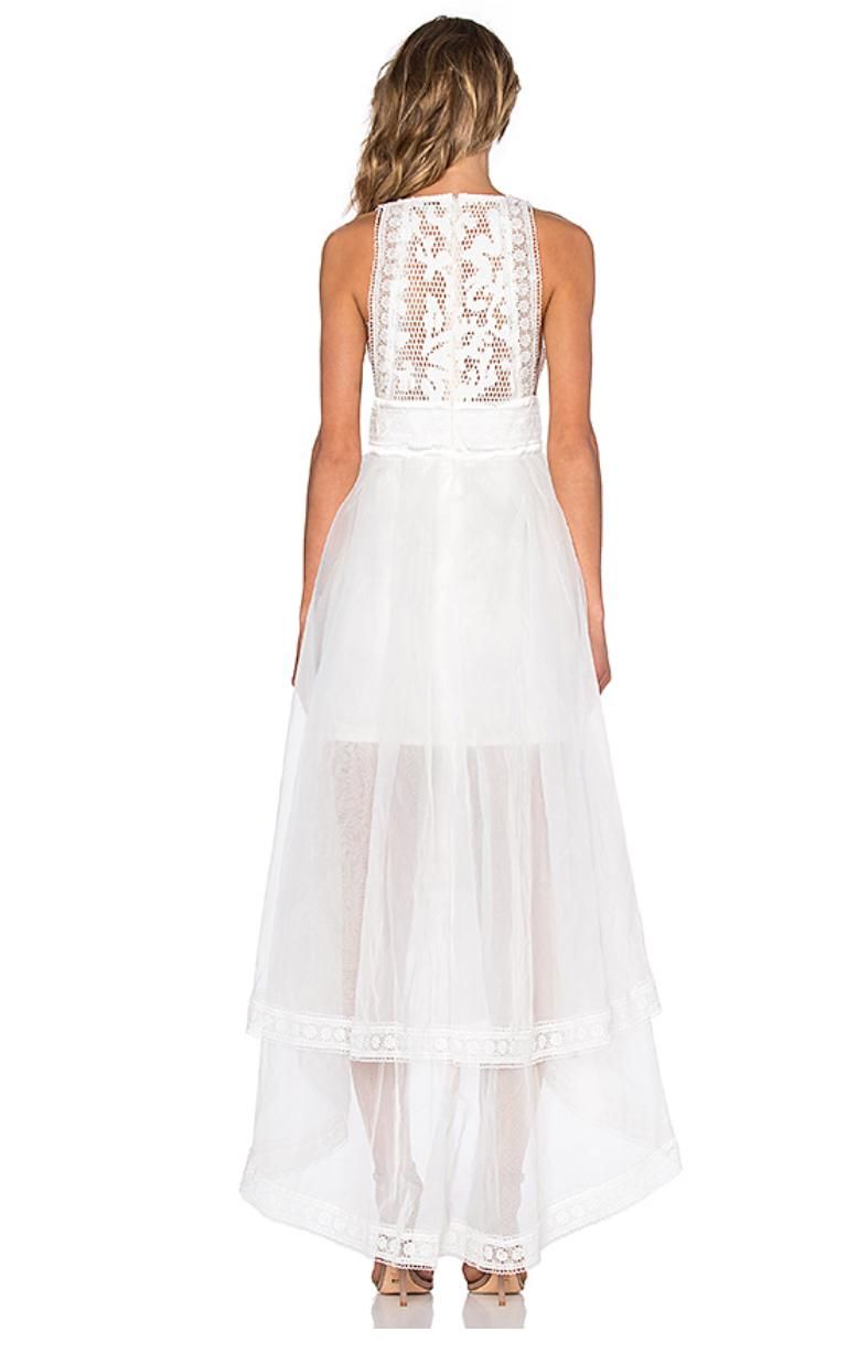 asilio white lace dress Asilio Sz 6 White Lace Asymmetrical Pleated Fit and Flare Formal Dress NWT  NEW!