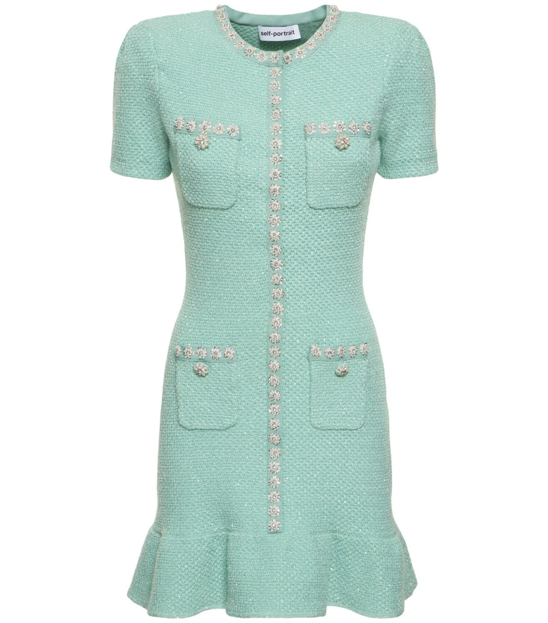 Self Portrait Tweed Embellished Mini Dress Green Size AU 8 | The Volte