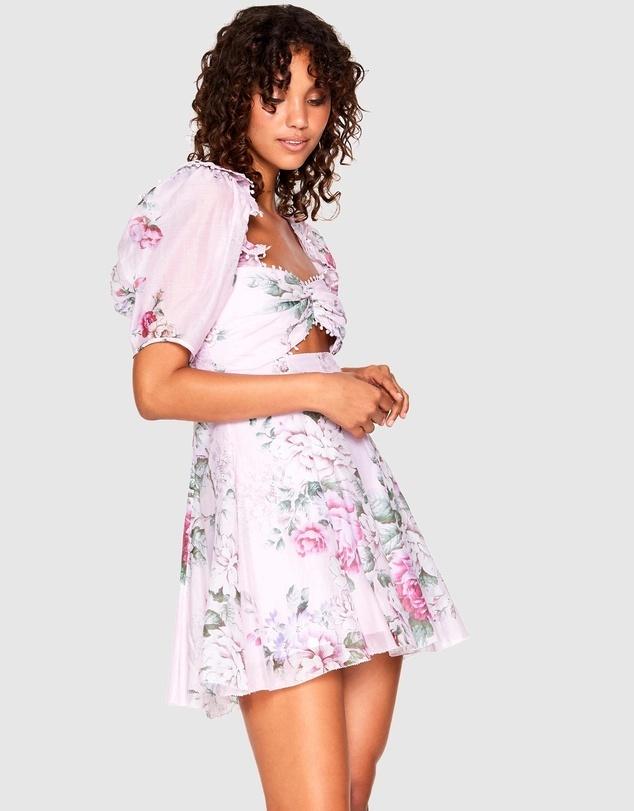 Zimmermann Lightburst Puff Mini Dress Purple Floral Size AU 12 | The Volte