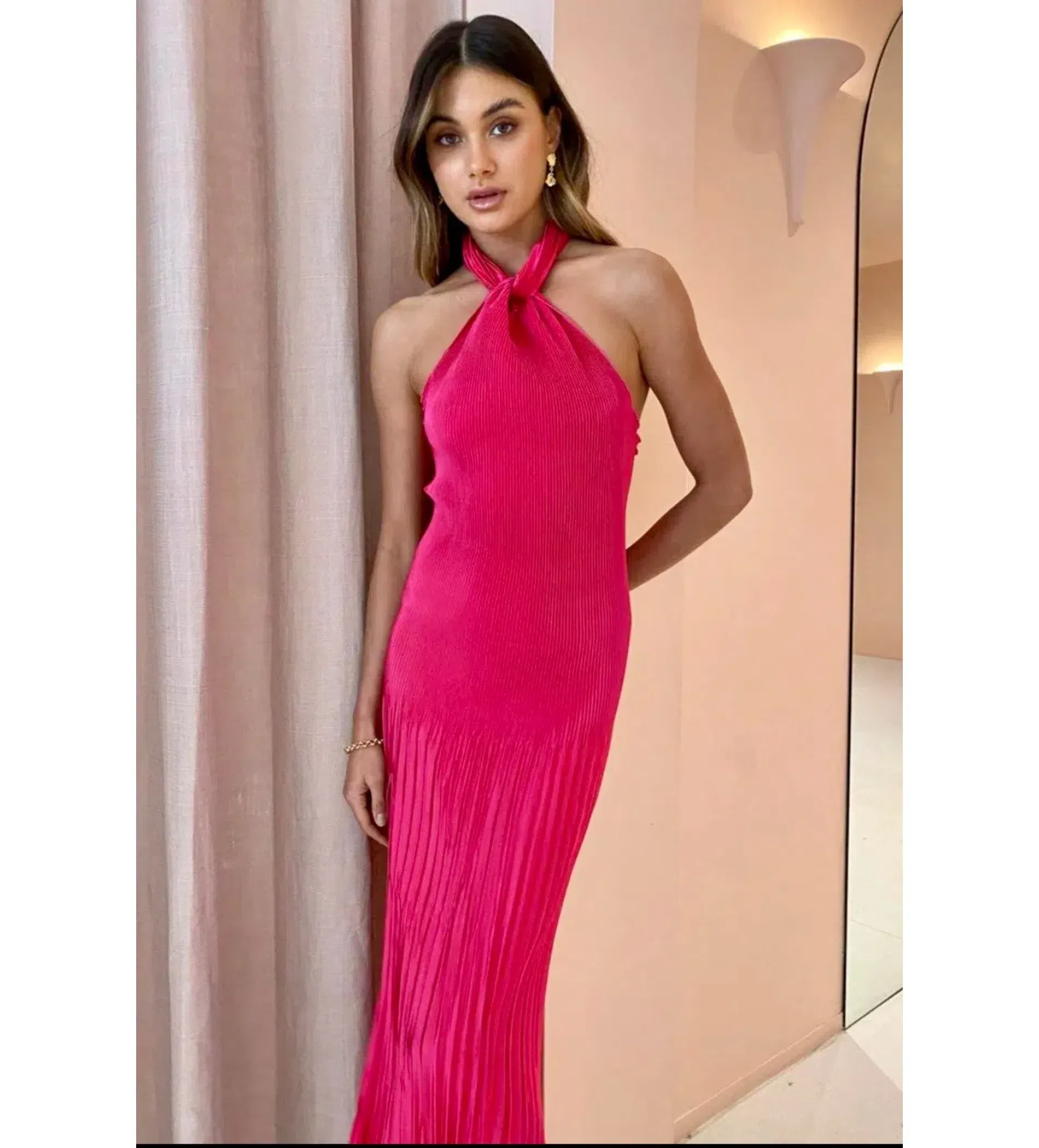 lidee soiree pleated halter dress Lidee Soiree Pleated Halter Gown  Frocked Dress Hire