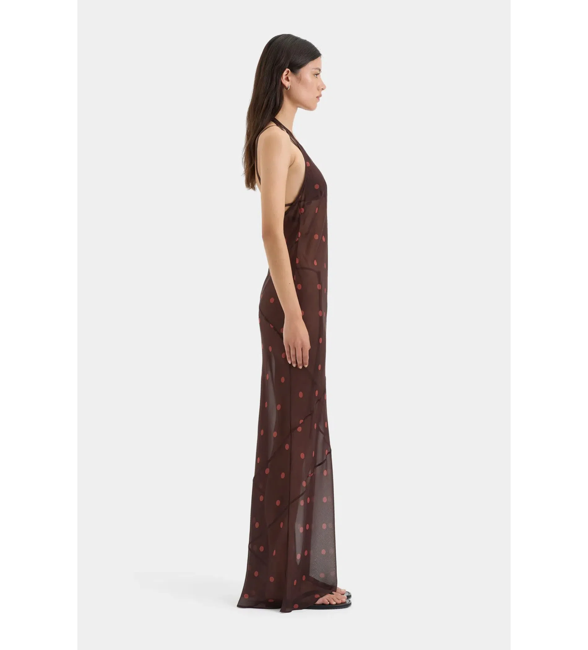 slim fit dress slacks Sir the Label Toni Halter Dress in Chocolate Dot Size 2 / AU 10 main image 1