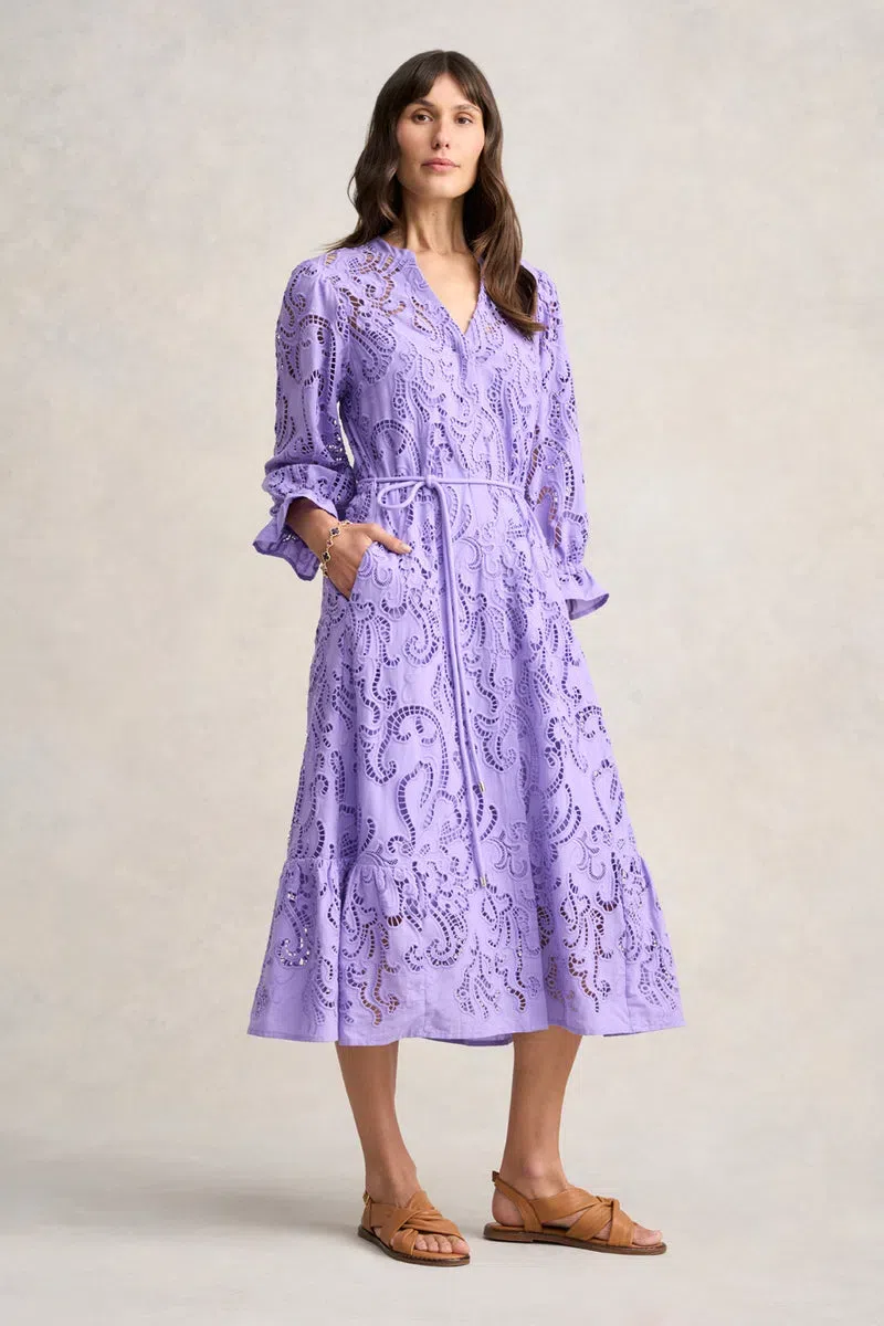 Blue Illusion Broderie Lace Midi Dress Bright Lilac Size 8/XS | The Volte