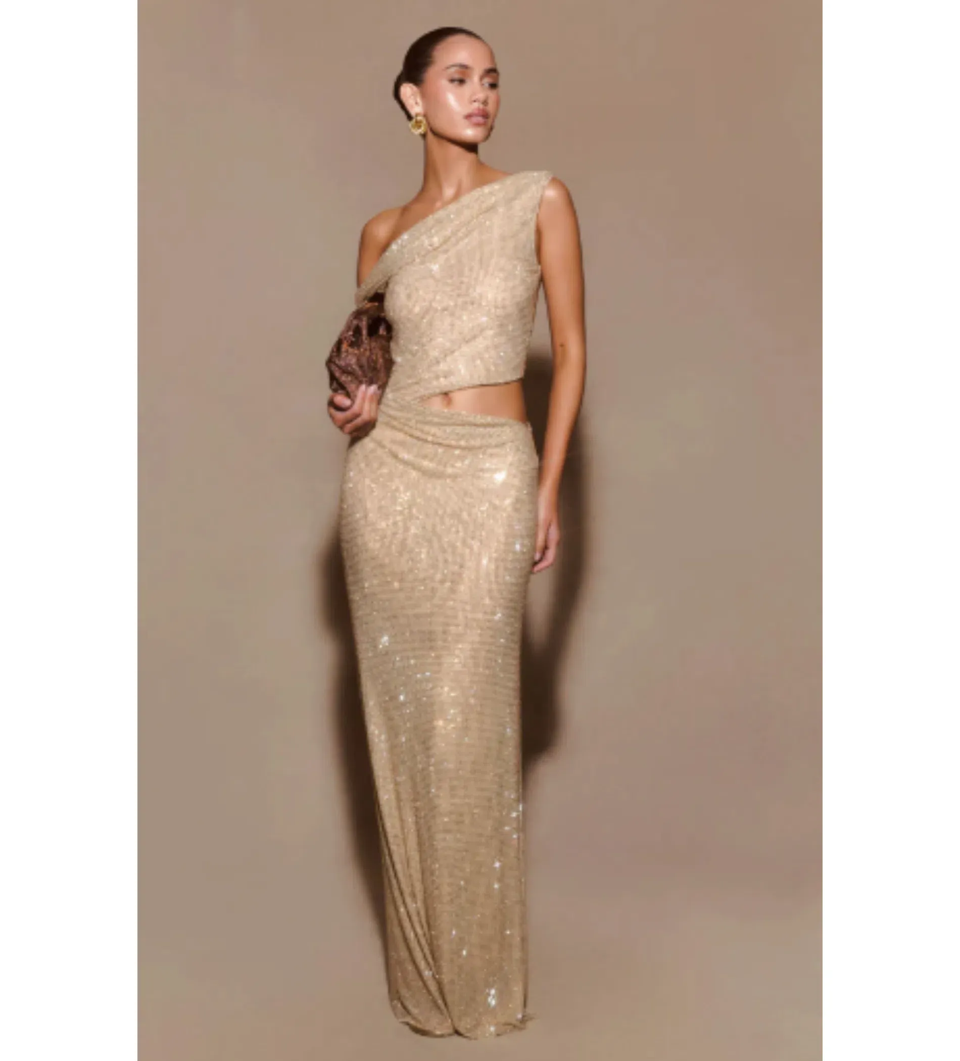 herve leger gold one shoulder dress Herve Leger Metallic Coated One Shoulder Josephine Bandage Dress M Herve  Leger