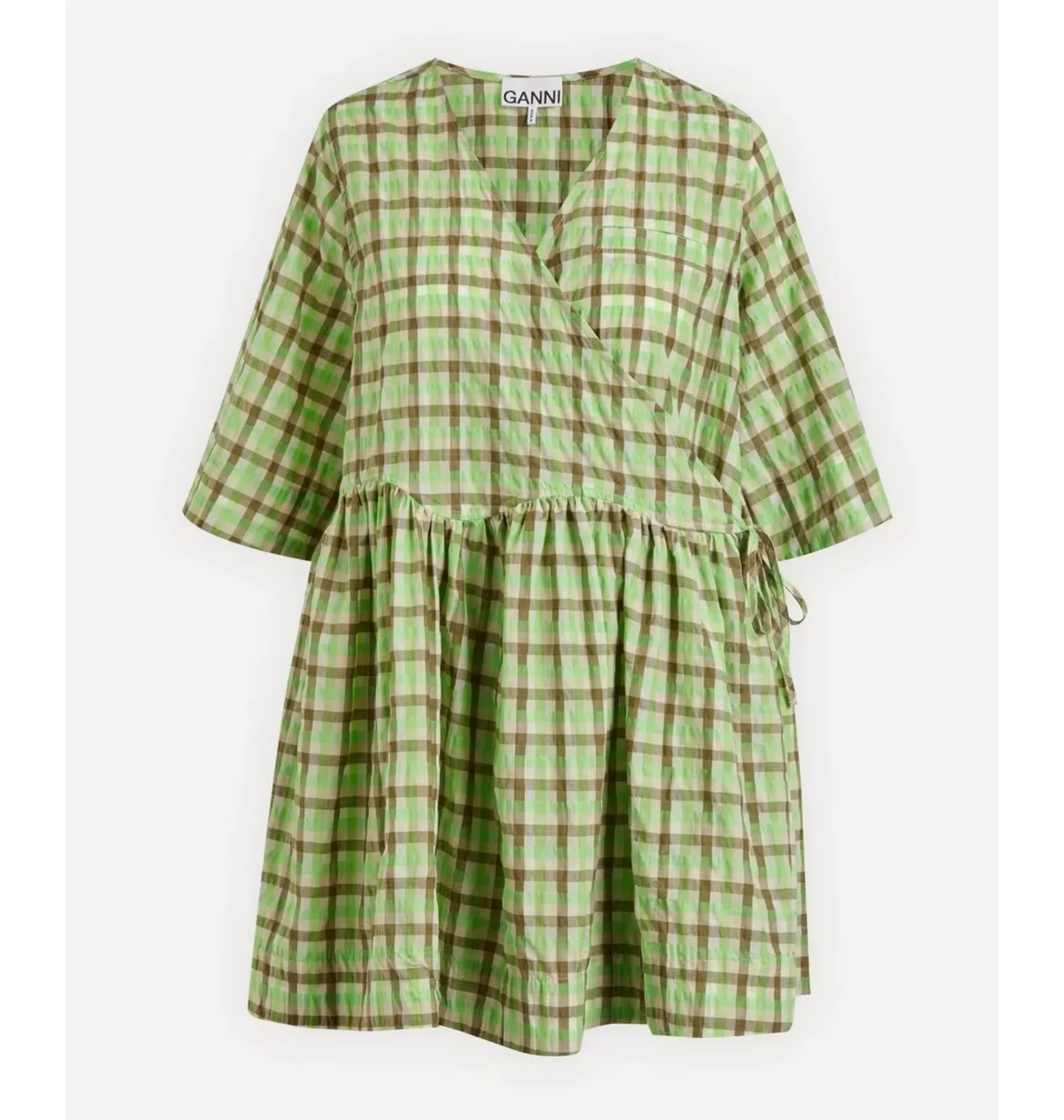 ganni feather dress green GANNI Faux-Feather Embellished Brocade Dress