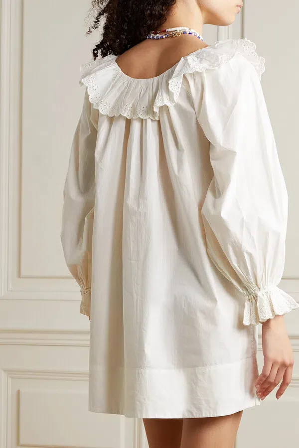 doen white mini dress Size XS  Swap Boutique DENs Aphra top is traced with delicate crochet along the yoke and sleeves that calls to mind vintage prairie styles Bwt - where are we