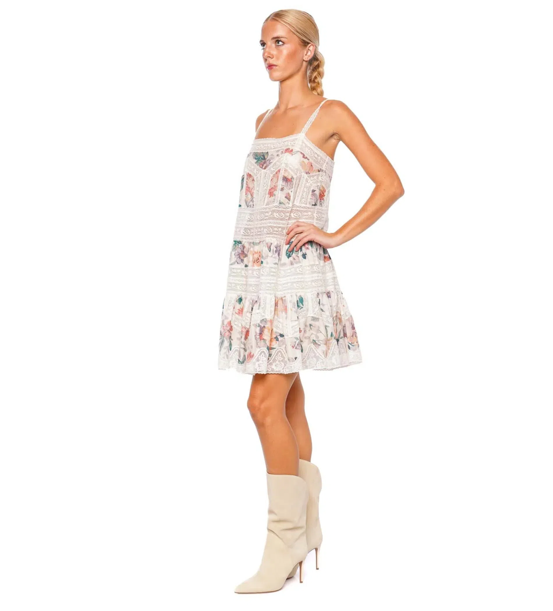 Zimmermann Acacia Lace Trim Mini Dress Cream Multi Floral Size 0P / AU 6P |  The Volte