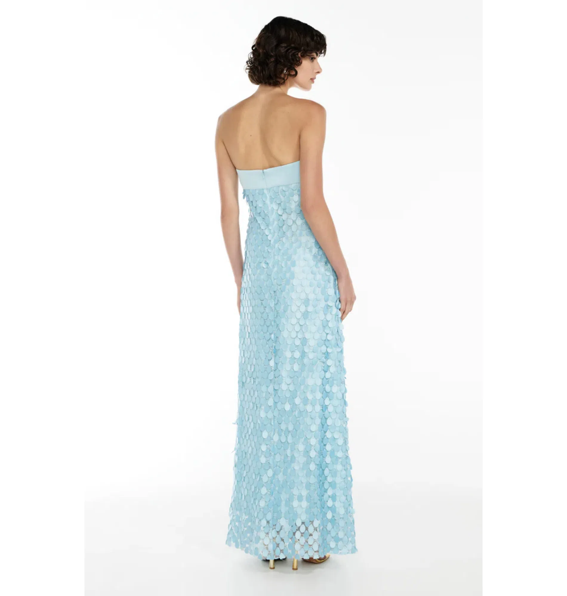 cult gaia blue feather dress Cult Gaia Ashika Coastal Corset Pleated Gown main image 0