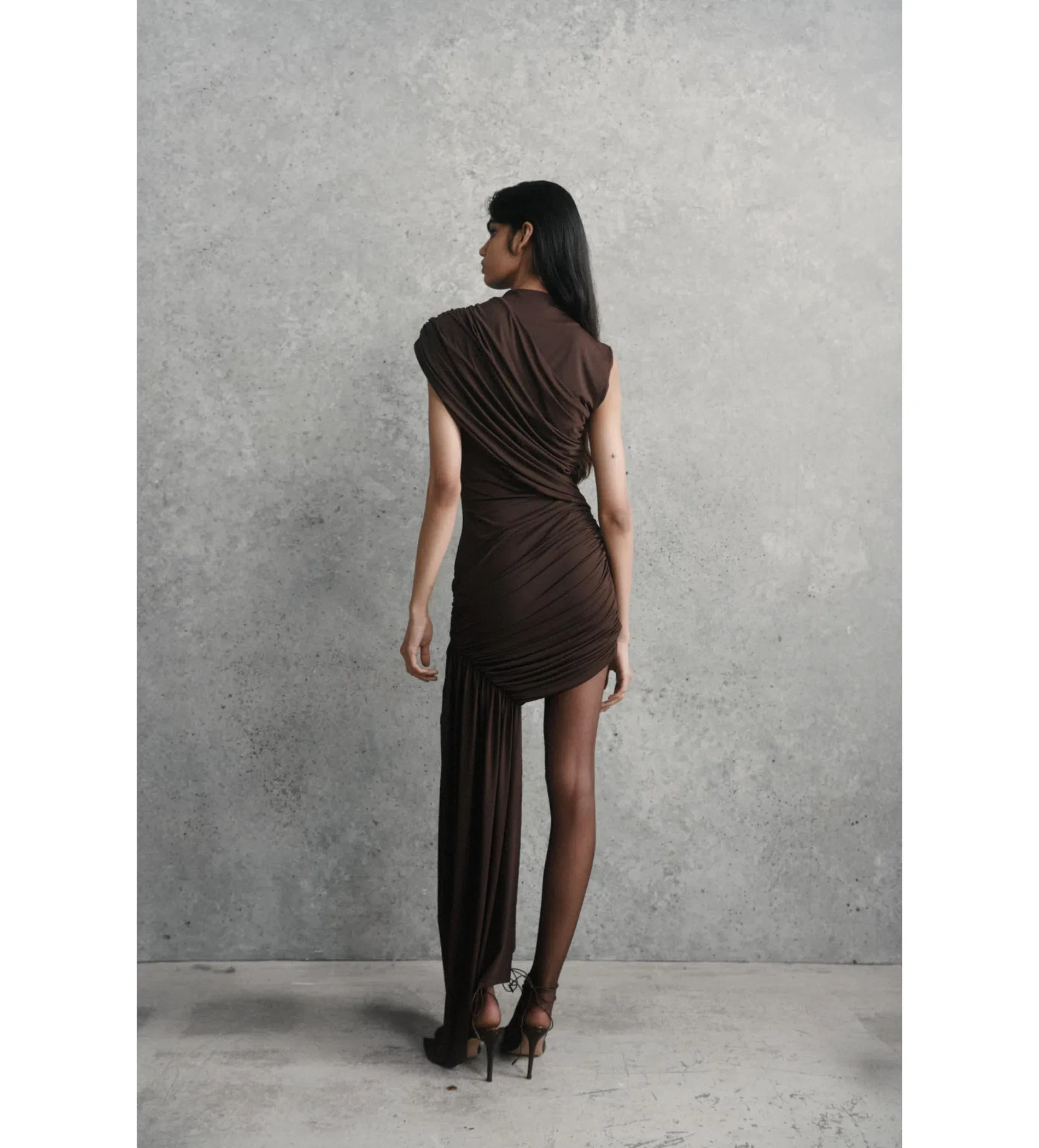 de la vali ravenna draped jersey mini dress RAVENNA MINI DRESS IN EARTH SPANDEX JERSEY  DE LA VALI OFFICIAL