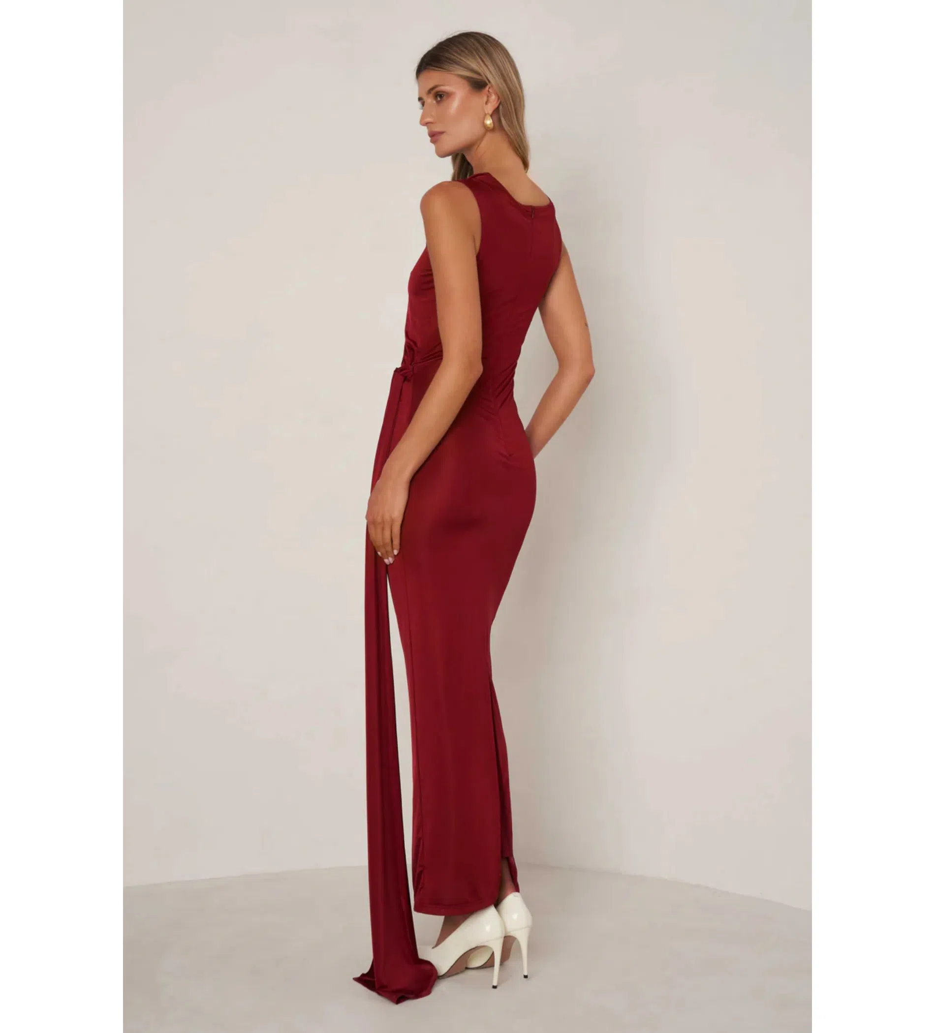 Shona Joy Marquis Plunged Tie Back Midi Dress in Deep Wine Size AU