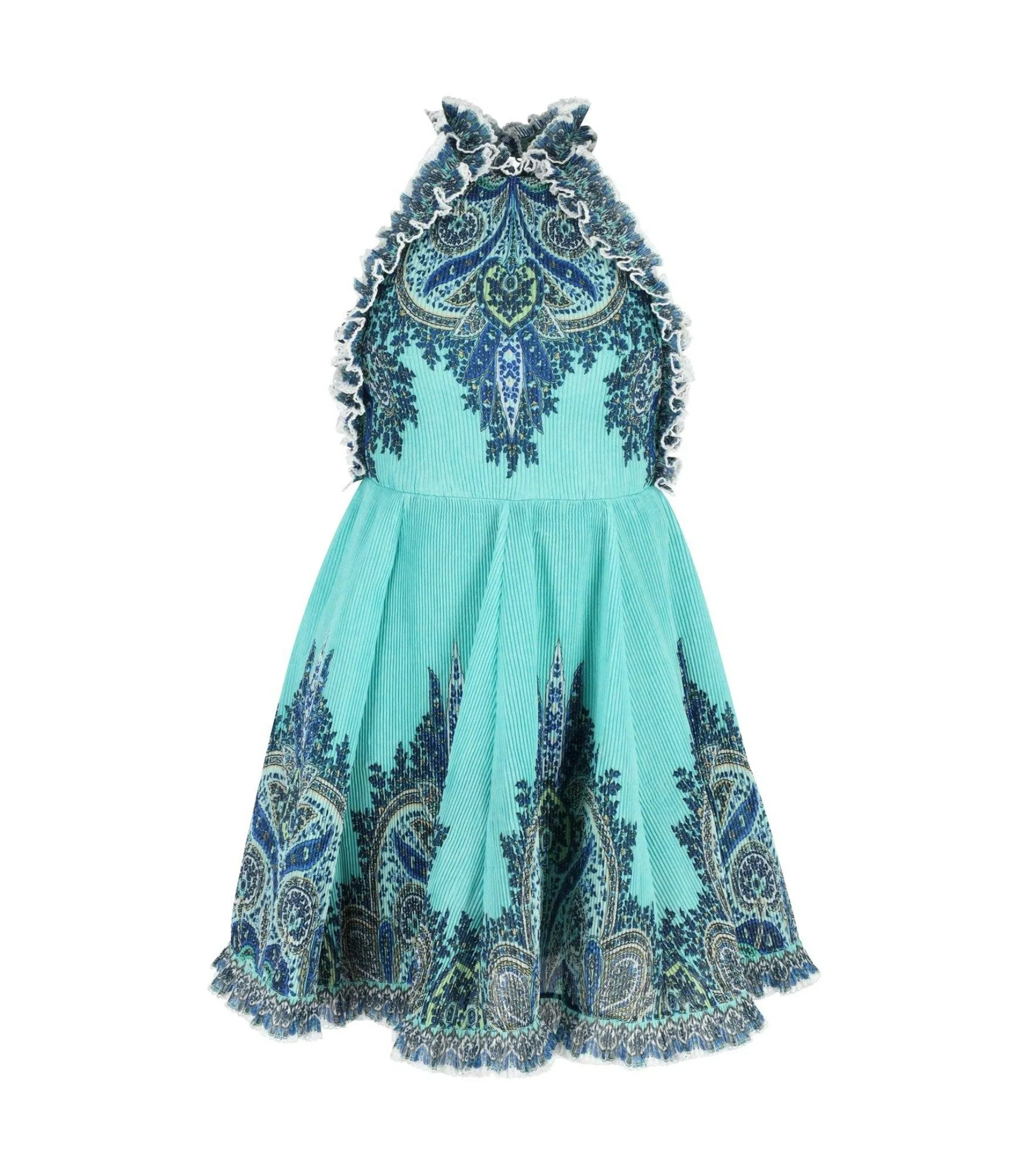 Zimmermann Moncur Ruffle Neck Mini Dress Pinafore Aqua Paisley Size 0P
