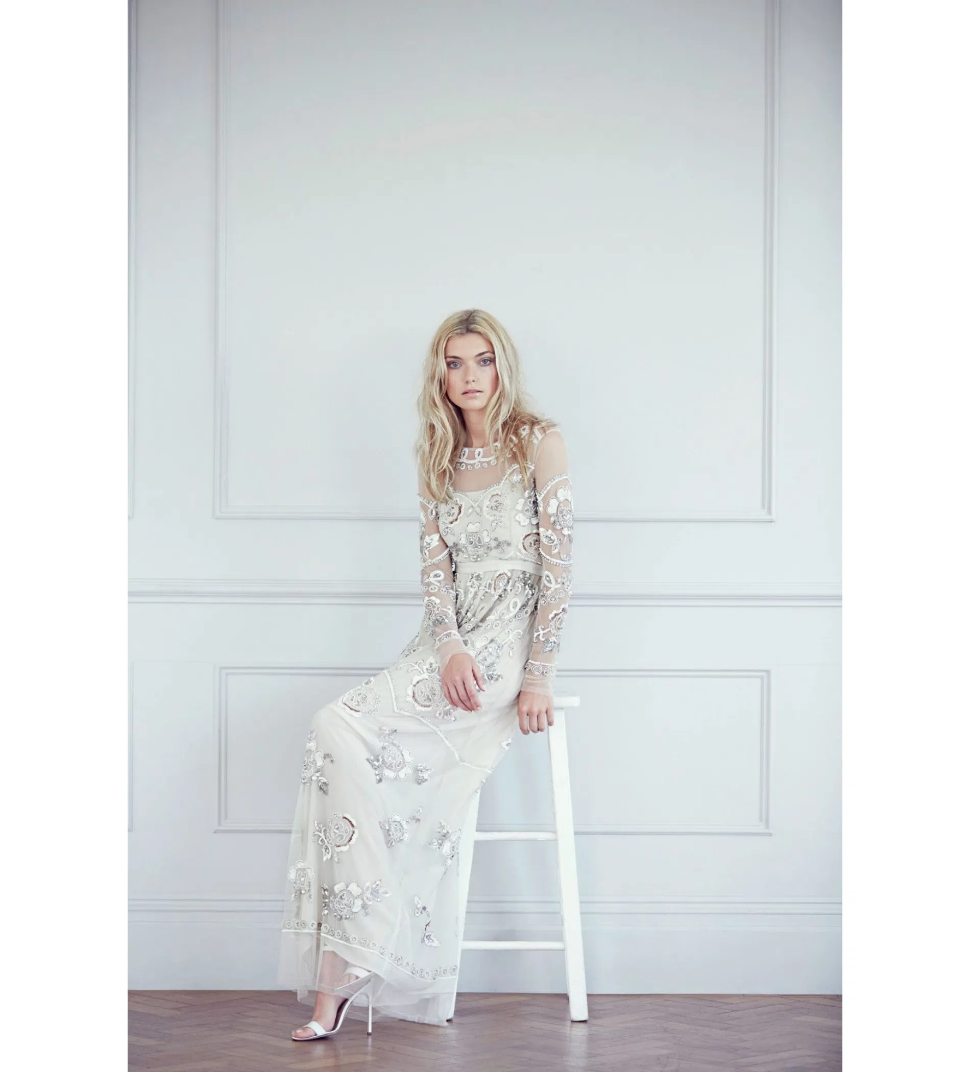 Needle & Thread Garden Scatter Sequin Maxi Dress in Cream Size 8 | The Volte