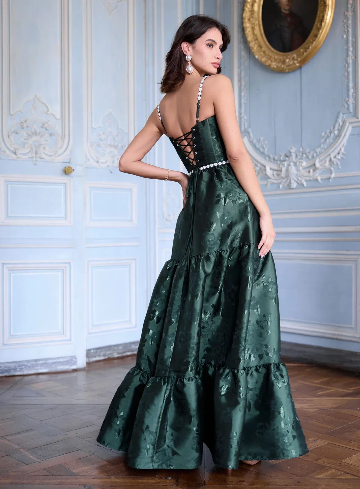 V Chapman Lucetta Dress in Emerald Baroque Floral Size 8 | The Volte
