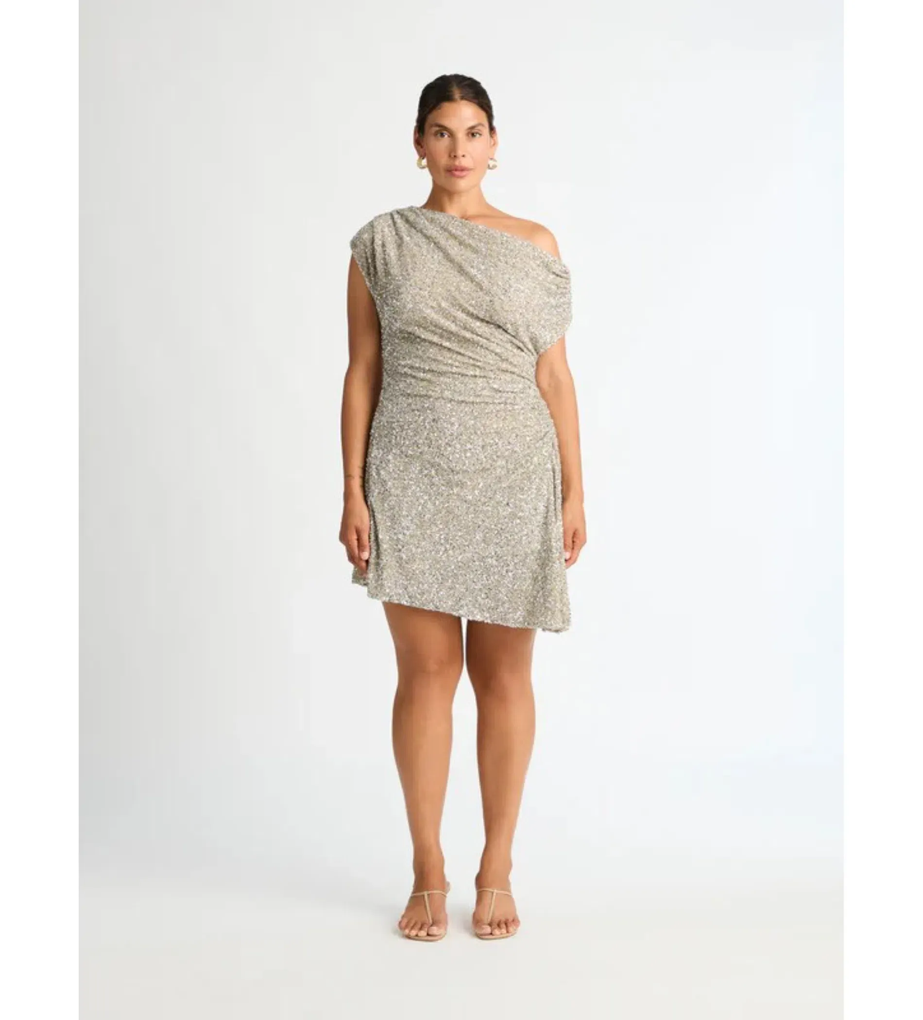 sheike silver dress Sheike Dress Faux Wrap Sequin Elbow Sleeve Poly Ribbed Silver Med 10 Stretch