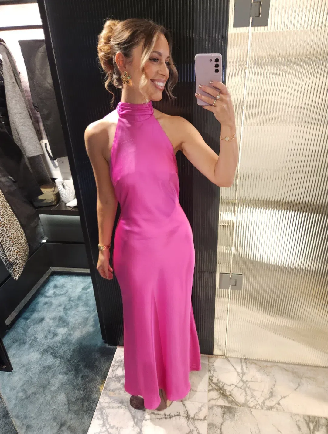 misha hot pink dress Evianna Satin Gown Maxi Size 8/S Site Category:Petite-Friendly