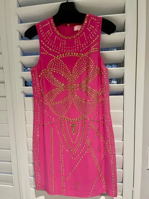 strapless open back dress 2005 Versace Couture Runway Pink Beaded Stretch Silk High-Low Gown main image 0