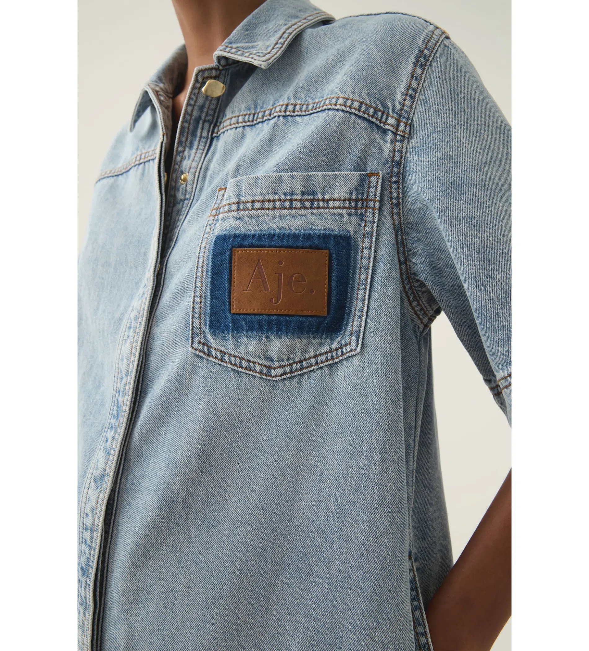 Aje Aura Denim Mini Tunic Dress Sea Spray Wash Size 6 | The Volte