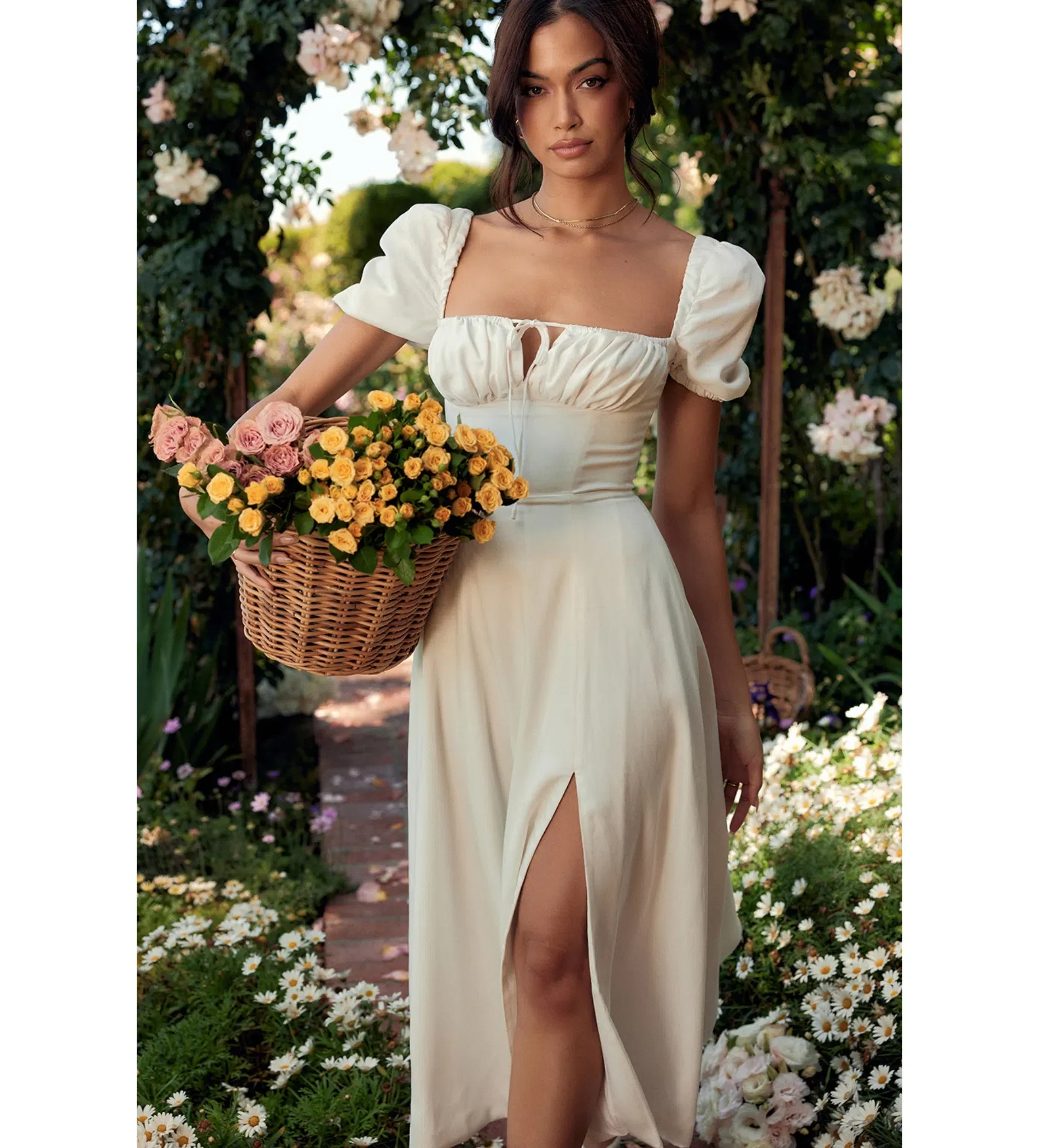 House of CB Tallulah Puff Sleeve Midi Sundress White Size 8/XS