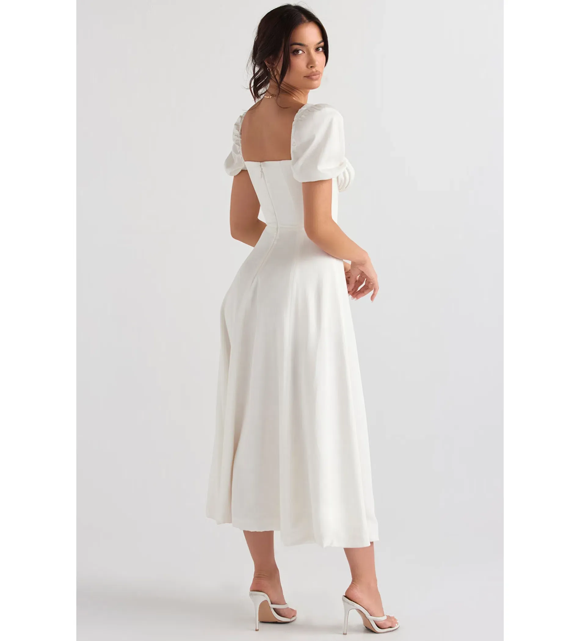 House of CB Tallulah Puff Sleeve Midi Sundress White Size 8/XS