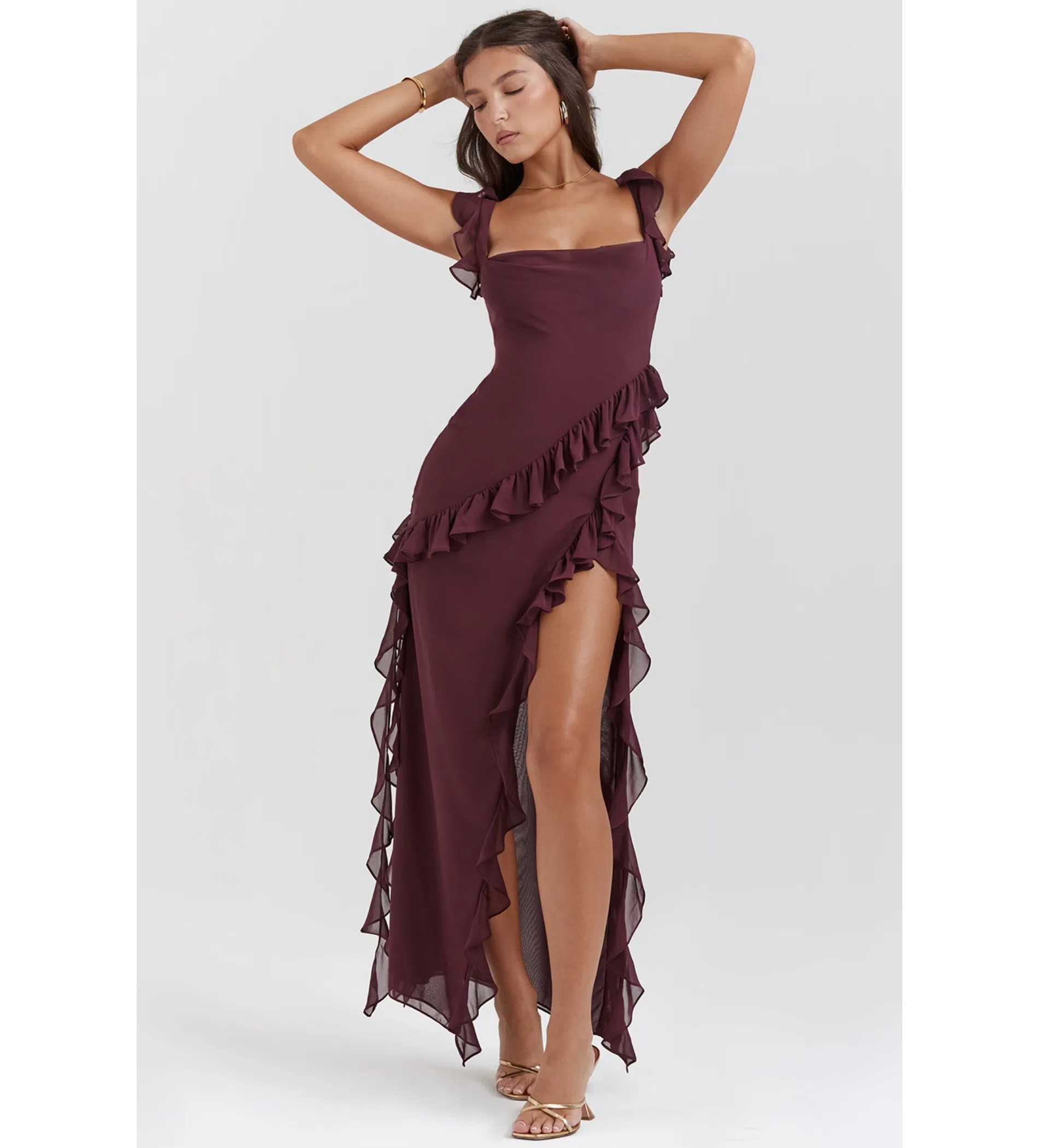 burgundy designer dresses In The Spotlight Maxi Dress - Elegant Burgundy main image 1