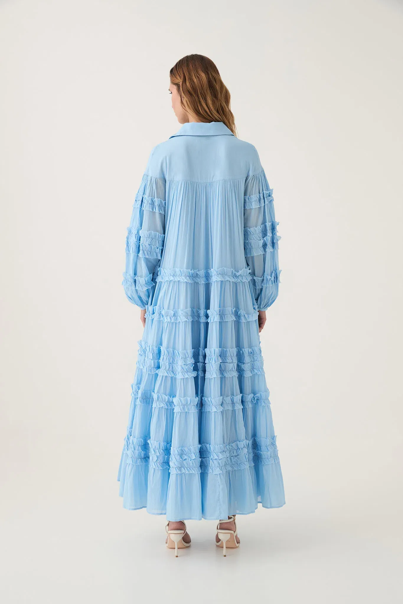 aje pastiche tiered maxi dress Buy Aje Blue Pastiche Tiered Maxi Dress in Cotton For Women Online