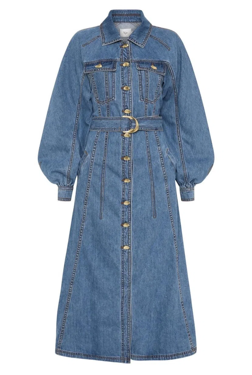 white christmas dresses Aura Denim Midi Dress-SEA SPRAY WASH / 4 main image 1