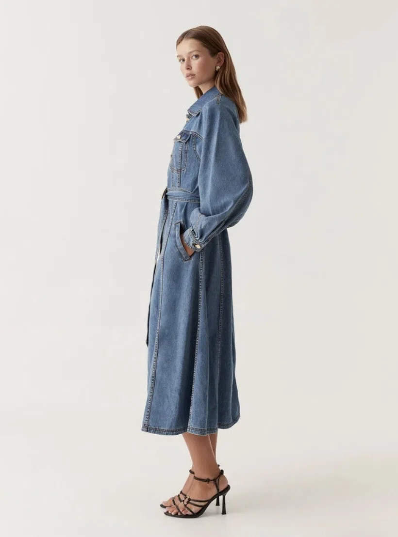 Aje Denim Full Sleeve Midi Dress Blue Size 8 | The Volte