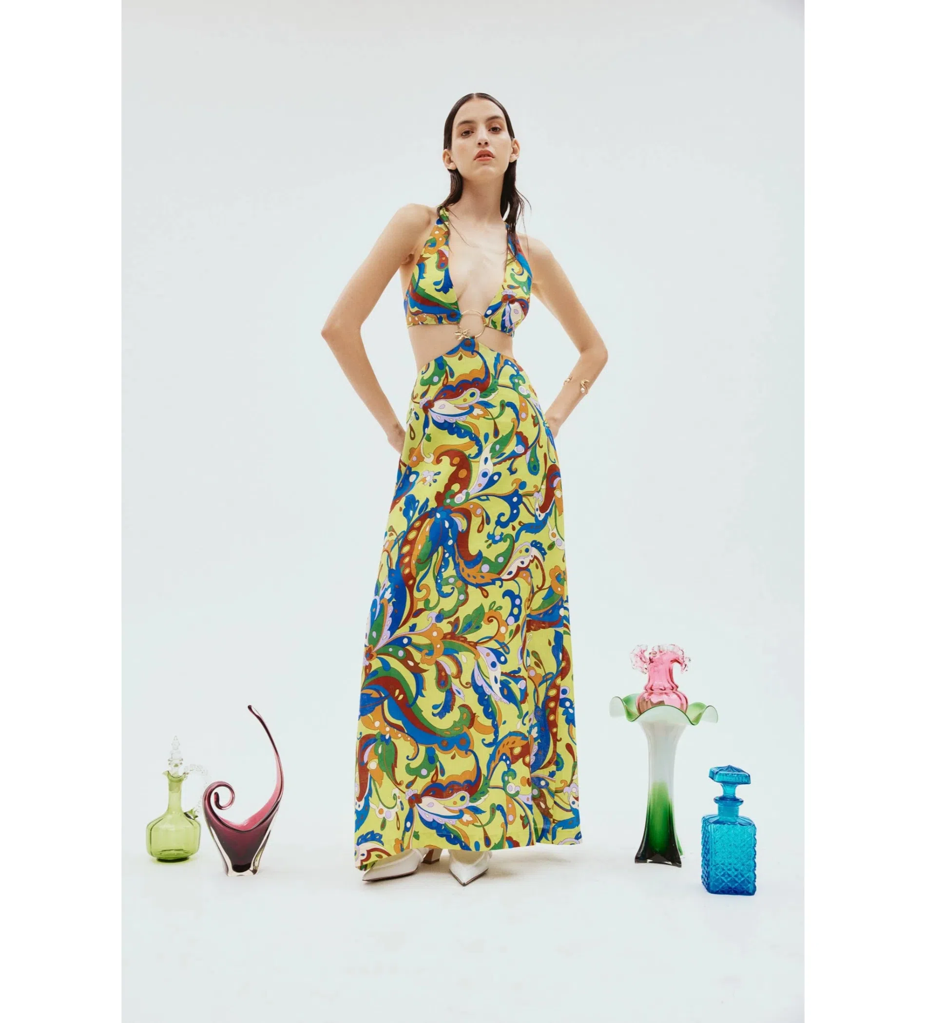 Alemais Yvette Cut Out Midi Dress Print Size 4 | The Volte