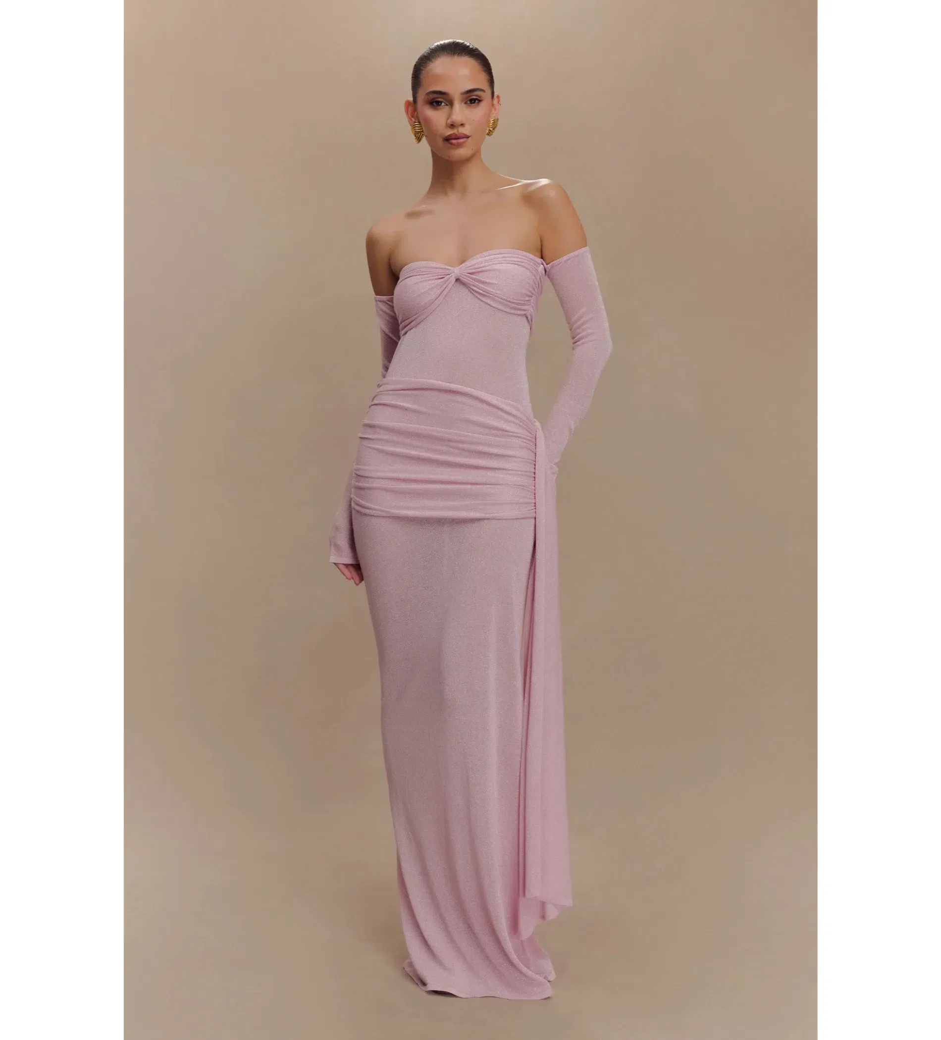 ingrid metallic knit maxi dress MESHKI Ingrid Metallic Knit Maxi Dress Baby Pink Size M / Size AU 10