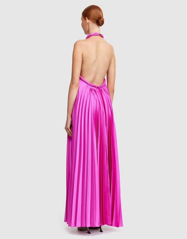 slim fit dress slacks French Connection Sunburst Pleated Georgette Halter Dress, Yellow, Large main image 0