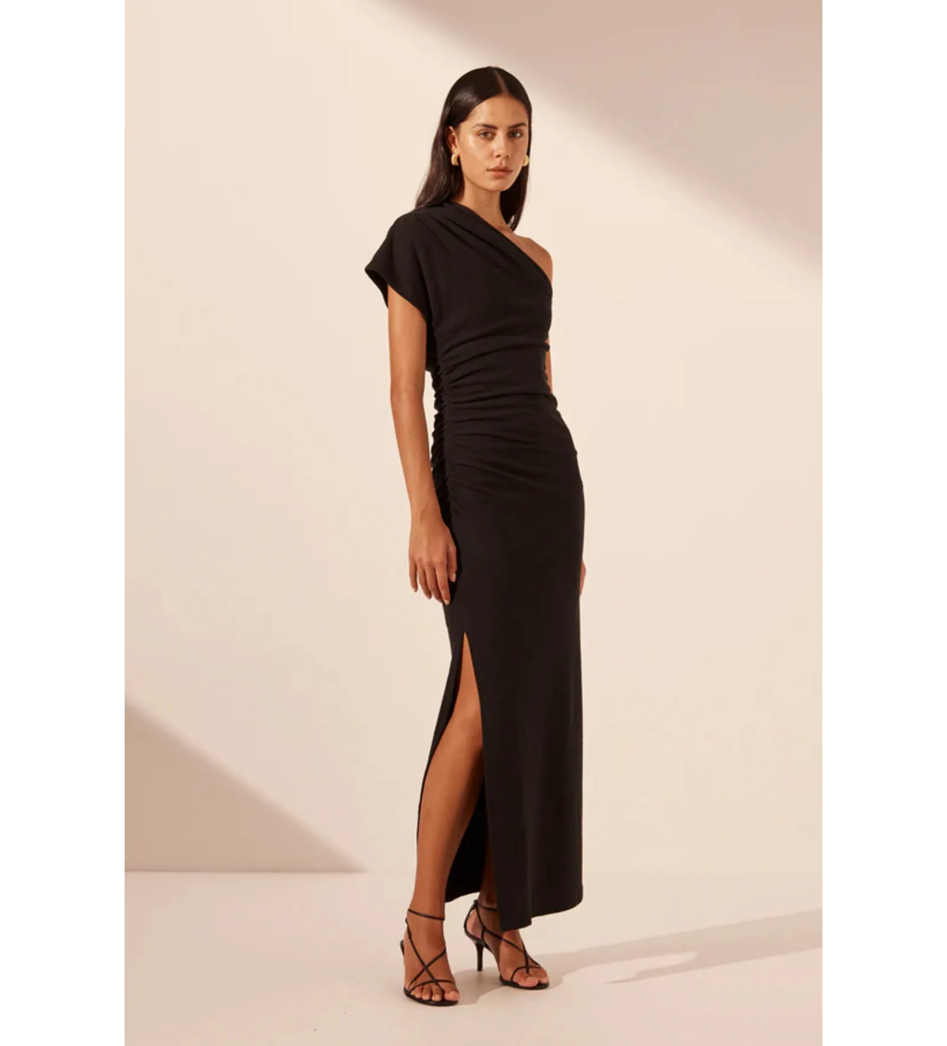 Shona Joy Beau Asymmetrical Midi Dress Black Size 12 | The Volte