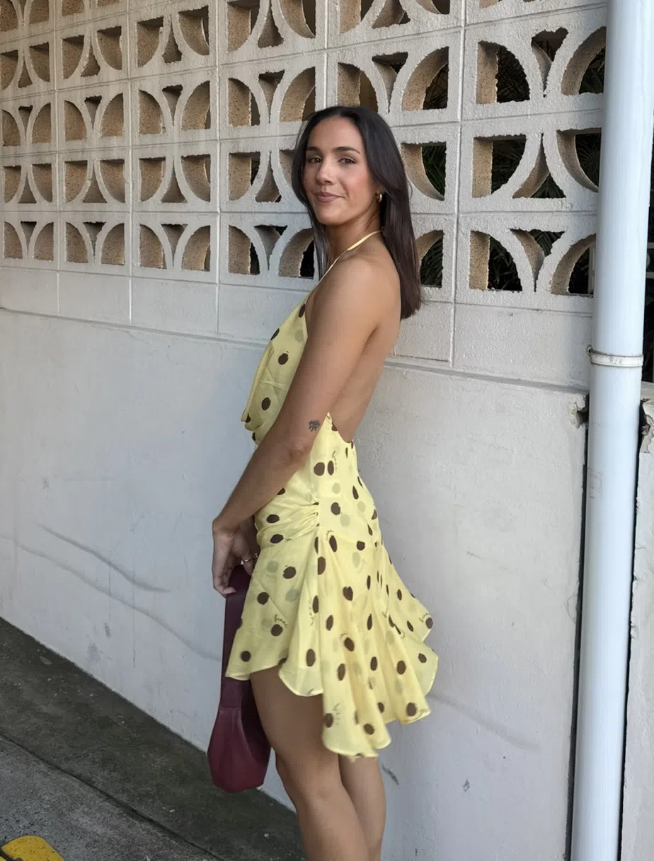 BENNI Harlow Polka Halter Dress Yellow Size 8 | The Volte