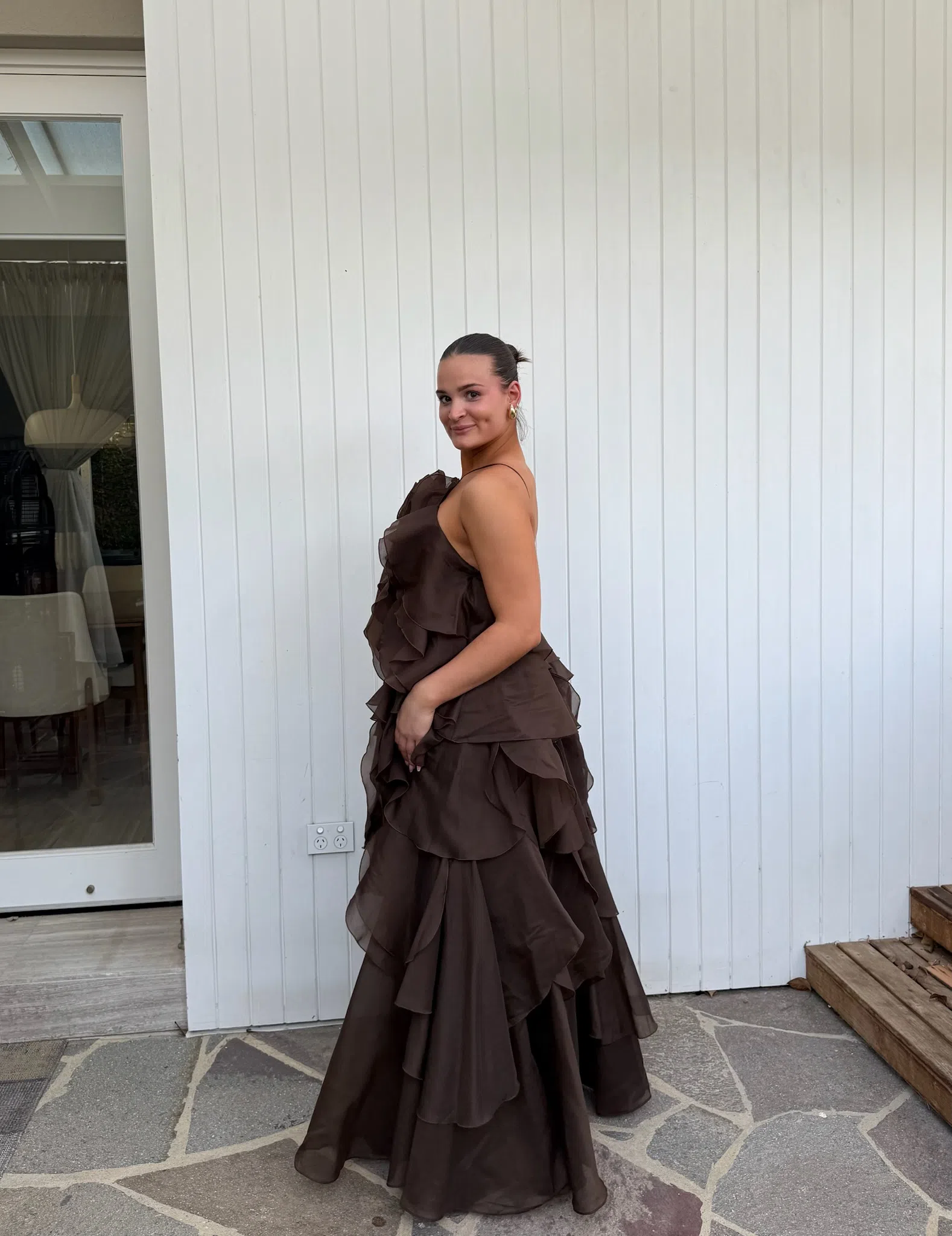 Aje Pandorea Layered Maxi Dress Brown Size AU 6 | The Volte