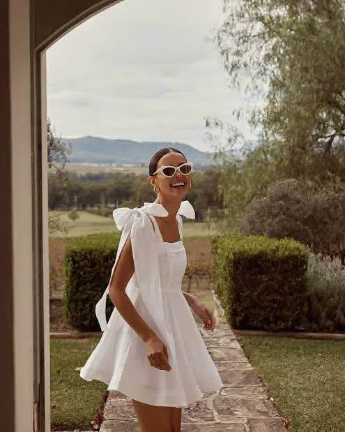 chinese dress ladies Petite White Linen Mini Dress